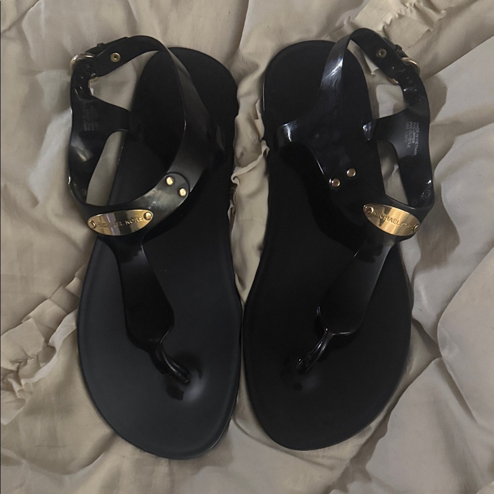 Michael Kors Black Sandals with Gold Details